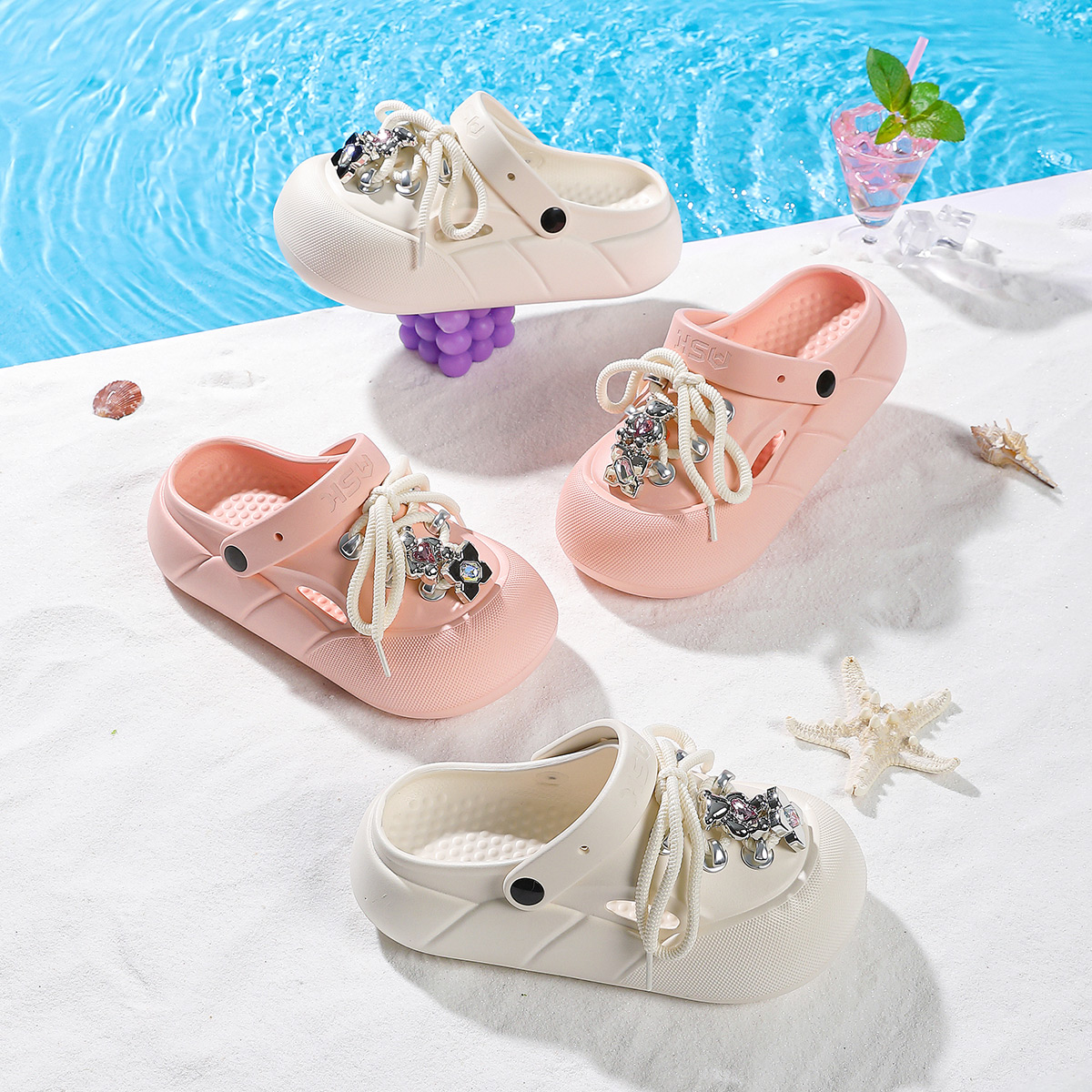 ASK儿童厚底包头拖鞋2025夏季新款防滑增高外穿网红洞洞鞋女童 - 图0