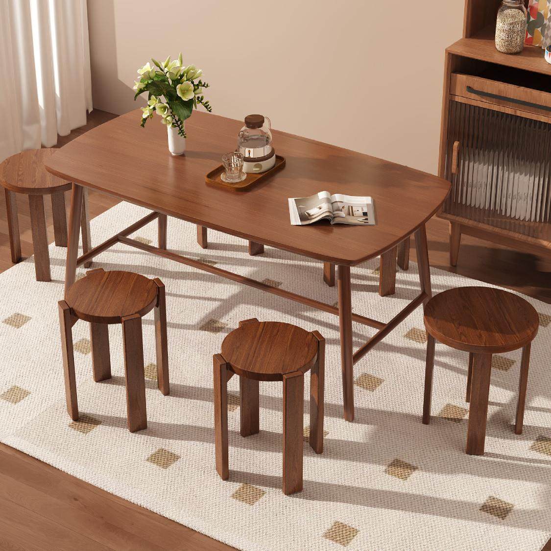 叠叠凳可叠放实木凳子榫卯带滑轮复古中式方凳客厅收纳茶几凳圆凳 - 图3