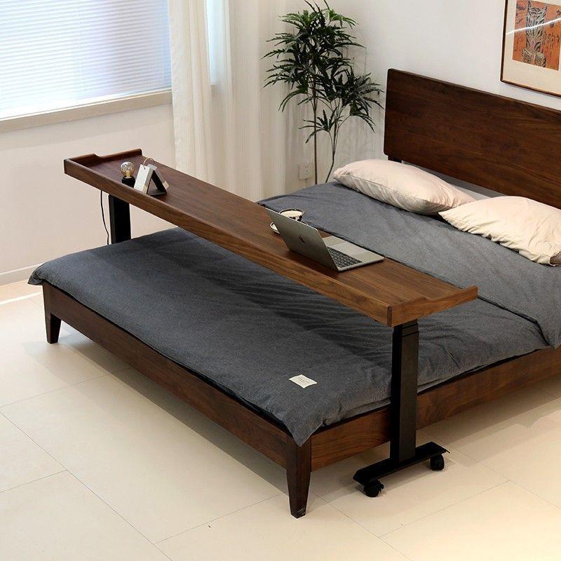 可移动可升降跨床桌实木书桌黑胡桃木樱桃木超窄边吧台桌50cm长条 - 图2