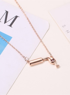 跨境热卖创意设计酒项链女 个性爱心镶钻红酒子脚杯锁骨链