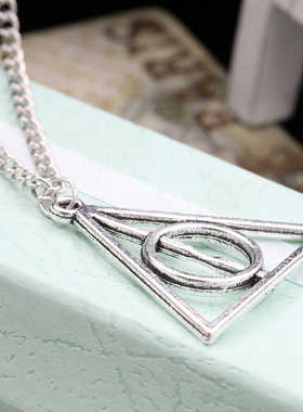 欧美外贸哈利波特项链 卢娜死亡圣器三角圆形吊坠复古项饰毛衣链