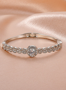 欧美金属镶钻手链外贸新款简约复古满钻爱心手镯时尚个性手饰女