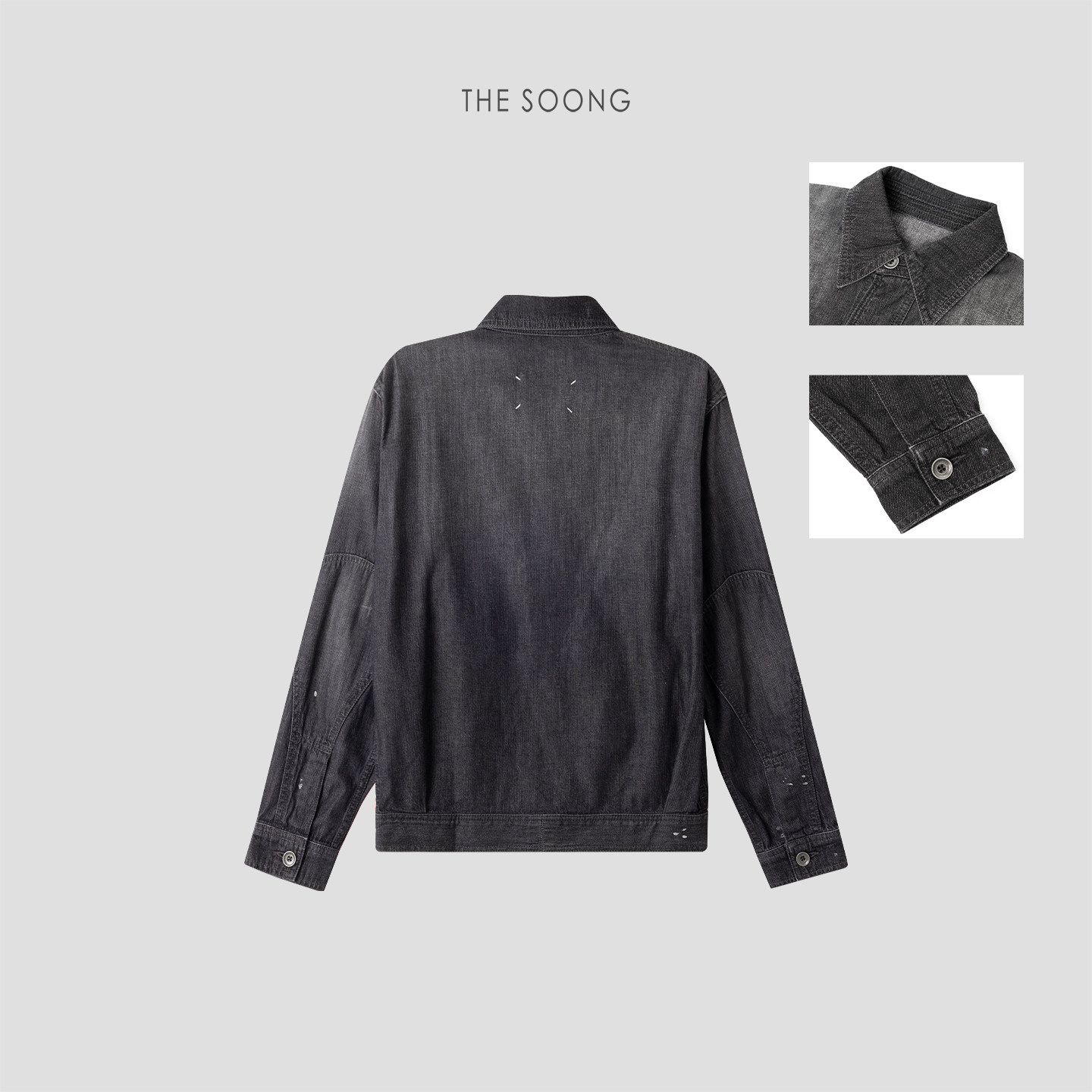 THESOONG/斑驳烬染非常规做旧洗水手工甩点黑灰色牛仔外套,淘宝优惠券,粉丝福利购,淘宝优惠卷