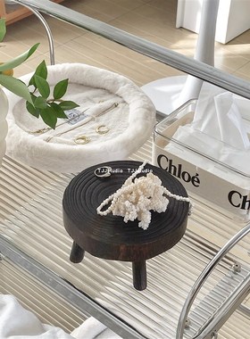 TJJ丨复古做旧小板凳绿植盆栽增高架高脚迷你实木圆形置物花盆架