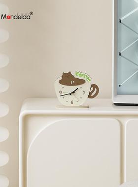 曼德尔达入口大厅钟装饰品客厅创意可爱的卡通猫咖啡杯桌面装饰品