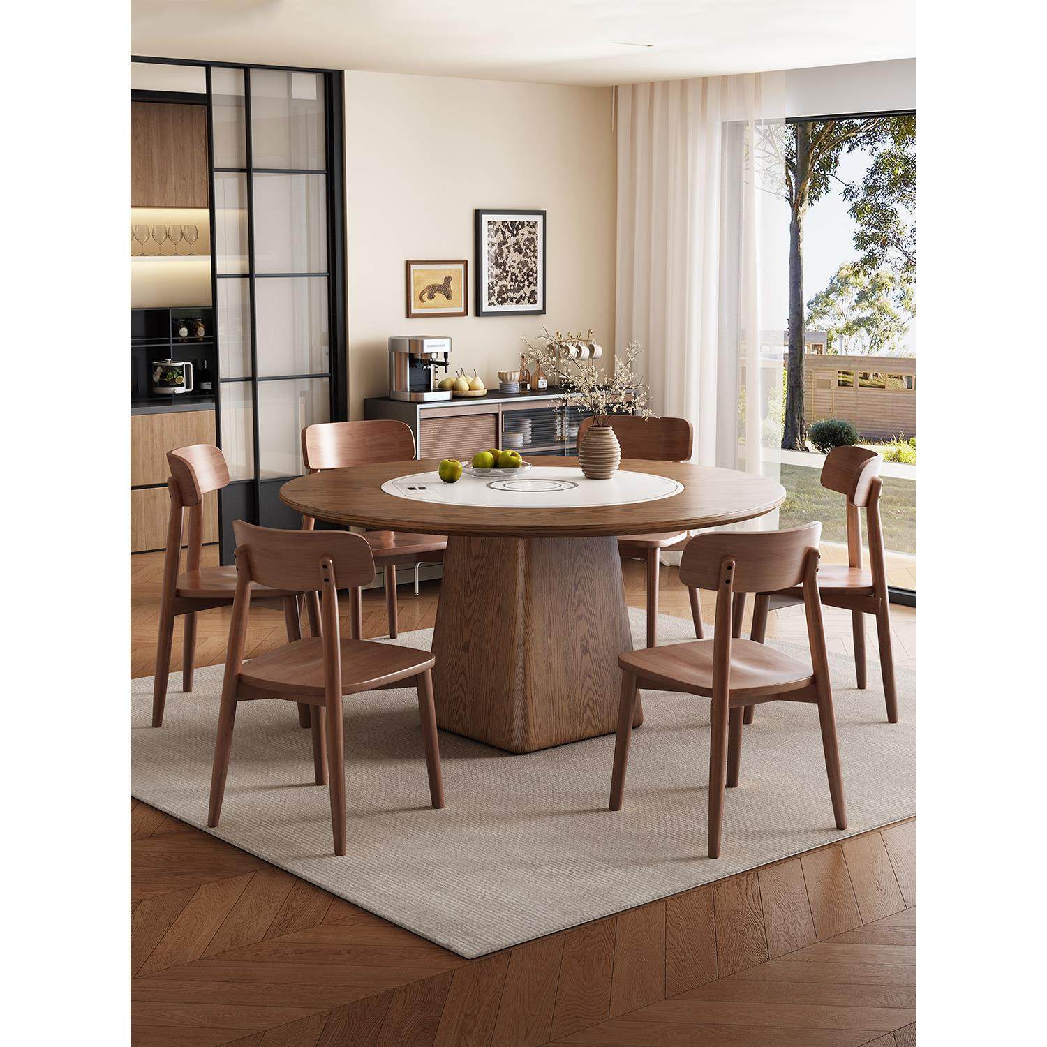 高端实木岩板餐桌椅组合家用小户型内嵌暖菜板圆形带电磁炉大圆桌,淘宝优惠券,粉丝福利购,淘宝优惠卷