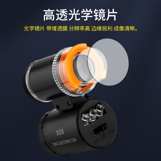 Portable 60x mobile phone clip, high-power microscope, LED light, banknote inspection, antique jewelry and jade magnifying glass
