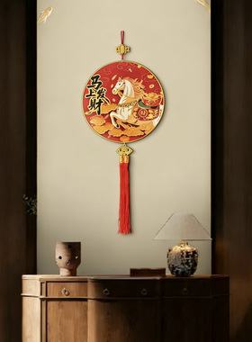 马上发财门前挂件挂饰现代装饰画墙壁圆形乔迁新居装饰品带流苏