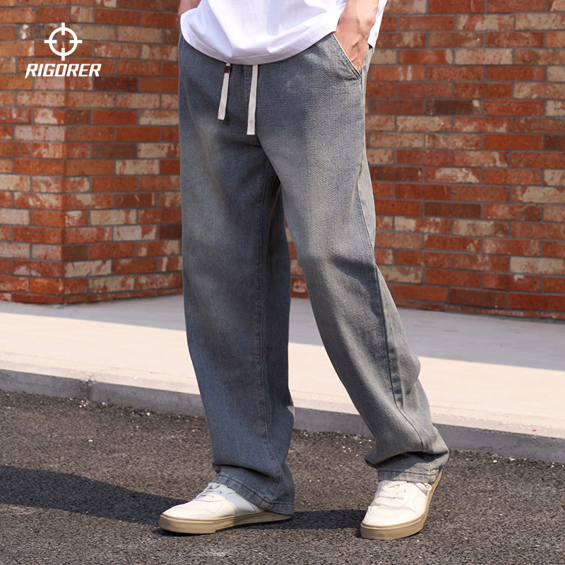 准者直筒牛仔裤男冬季新款加绒保暖复古潮流运动长裤宽松抽绳裤男,淘宝优惠券,粉丝福利购,淘宝优惠卷