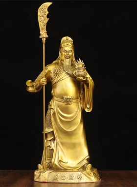 热销纯黄铜财神关公立刀神像摆件家用武财神关二爷关羽铜像工艺品