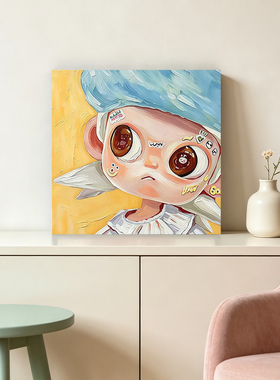 潮玩嘎子姐卡通艺术装饰画多巴胺可爱儿童房挂画客厅背景墙无框画