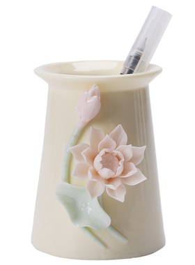高档教师节礼品送老师礼物陶瓷莲花笔筒摆件办公室书房书架装饰品