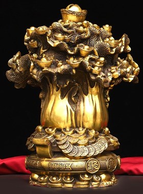 纯铜小号白菜聚宝盆存钱罐钱树发财树大号元宝树招财树工艺品摆件