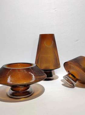 现代简约艺术创意竖纹设计玻璃花家居软1828瓶装装花餐厅桌面插饰