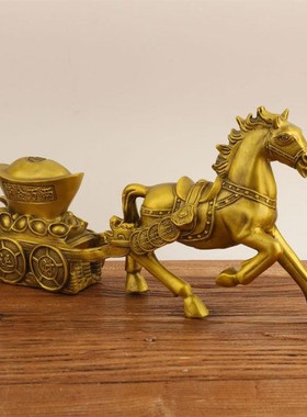 马摆件马拉元宝铜马拉车马上发财摆件办公室摆件牛拉元宝定制