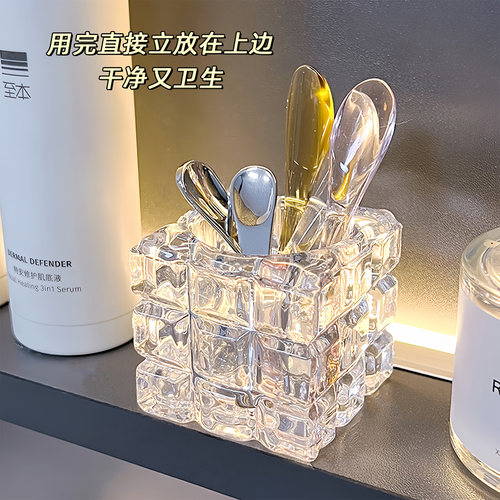 面膜勺子固定器面霜挖取勺柜桌面玻璃镜化妆护肤眼霜挑棒刷收纳盒 - 图0