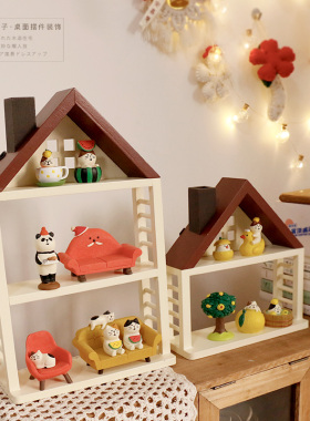 小木房子丨桌面小物摆件摆放 y配饰木质饰品装饰收纳架 玩偶摆放
