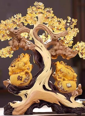 威弗列德金d蟾发财树乔迁开业商务礼物客厅酒柜装饰黄水晶招财摆