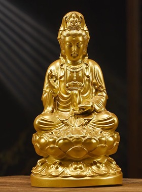 实木雕南海观音菩萨家用坐莲观音佛像居家供奉摆件保平安镇宅招财