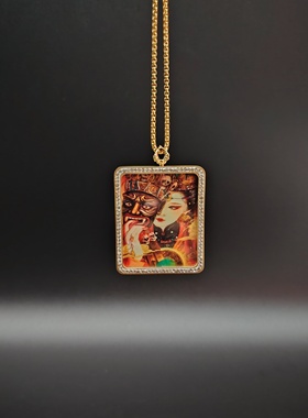 藏式摩尼宝唐卡画嘎乌盒吊坠4*5双面方形盒空盒复古随身可打开