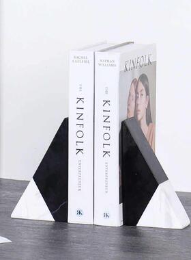 现代北欧风大理石书档书靠样板间书房书架书立书夹软装工艺品摆件