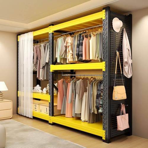 服饰货架衣柜简易组装卧室衣帽间收纳架子落地开放步入式角钢衣架 - 图1