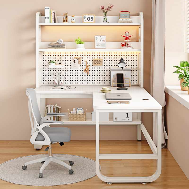 Solid wood corner desk bookshelf integrated home bedroom study table modern simple hole board desktop computer table
