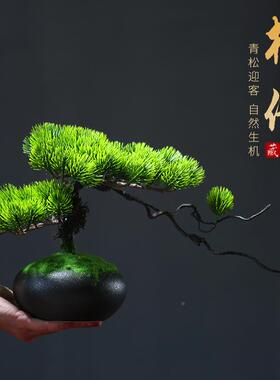 厂家仿真迎客松小景摆件客2021004厅博盆古架面装室内家居仿真树