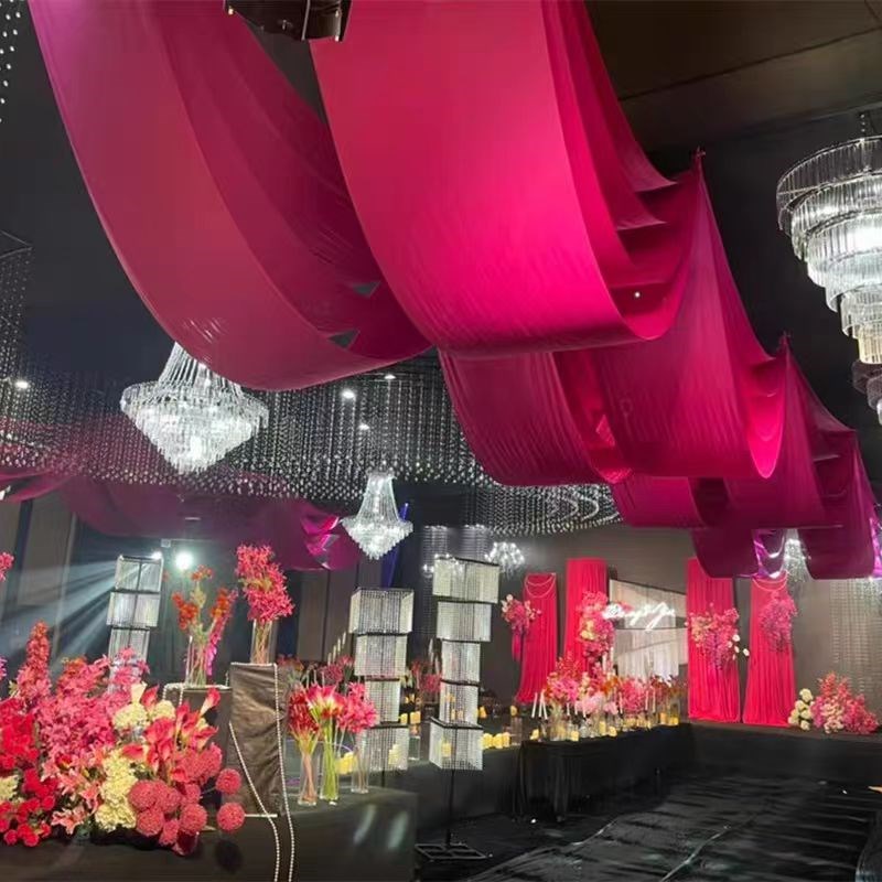 婚庆布幔弹力布婚礼多层波浪布幔婚礼舞台纱幔韩式婚礼吊顶装饰布 - 图0