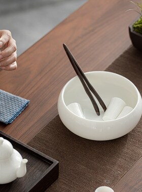 德化羊脂玉白瓷茶洗茶杯洗水洗碗陶瓷茶道配件茶室新中式装饰摆件