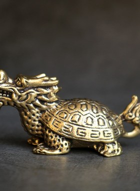 复古实心纯黄铜龙之九子办公桌面茶桌车载装饰小摆件茶宠手把玩件