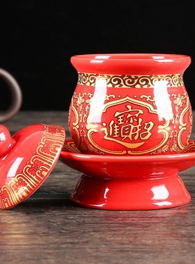 陶瓷水杯供水杯净水杯圣水杯招财莲花大悲水财神供杯禅居家用摆件
