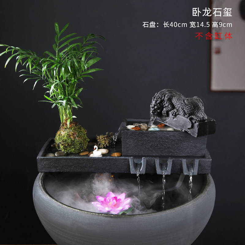 热销人造石鱼缸造景流水器循环系统过滤增氧古法养鱼陶瓷假山装饰 图2