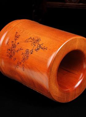 泰山福缘阁桃木文昌笔筒大展鸿图木雕笔筒书房书桌办公室摆件