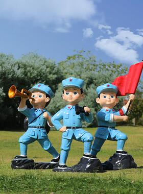 玻璃钢卡通小红军雕塑八路军人物公园学校园林景观红色文化大摆件