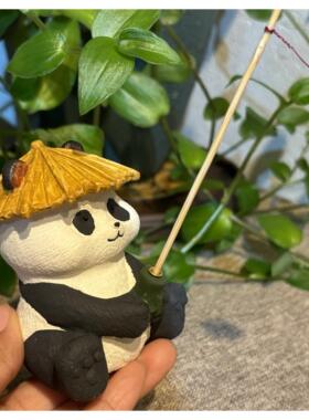 熊猫钓鱼假山流水微景观造景生态古法鱼缸边乌龟缸草缸装饰品摆件