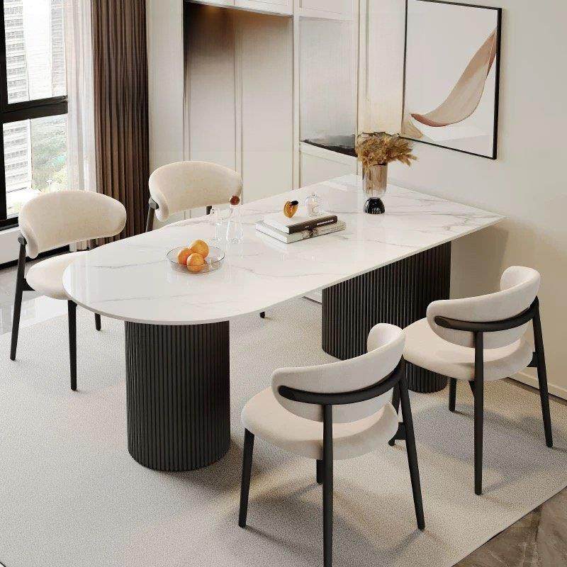 2025新岛石板餐桌和椅子组合无障碍豪华高端小公寓家庭椭圆形餐桌,淘宝优惠券,粉丝福利购,淘宝优惠卷