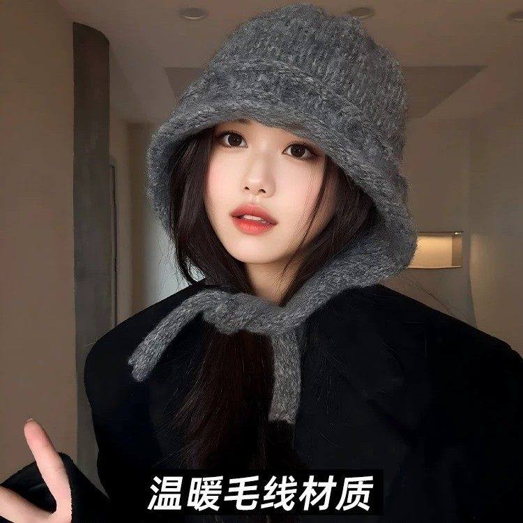 蓝色针织毛线帽子女款2025新款秋冬保暖护耳大头围韩系百搭包头帽,淘宝优惠券,粉丝福利购,淘宝优惠卷