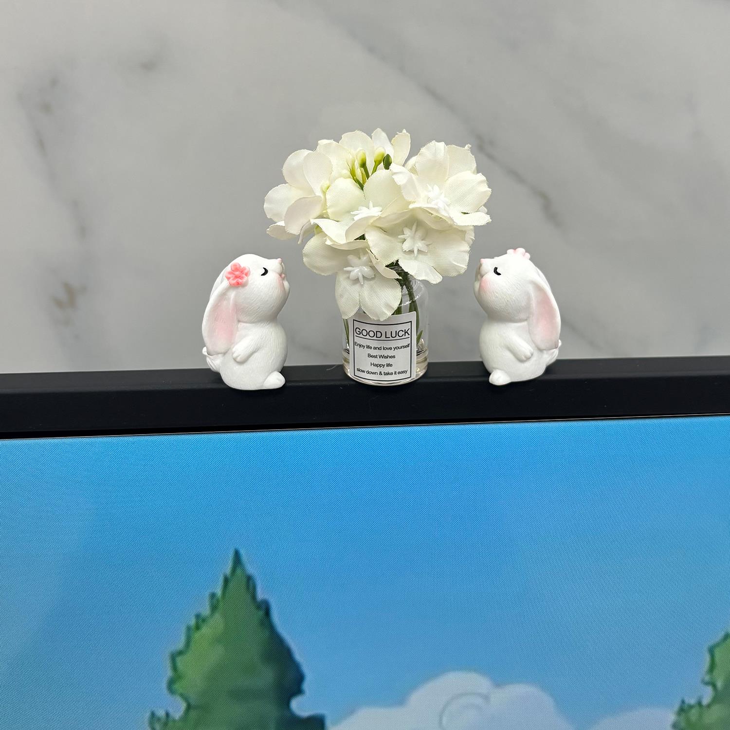 办公桌电脑显示器装饰女生可爱工位改造治愈小玩意电视上的摆件 - 图1