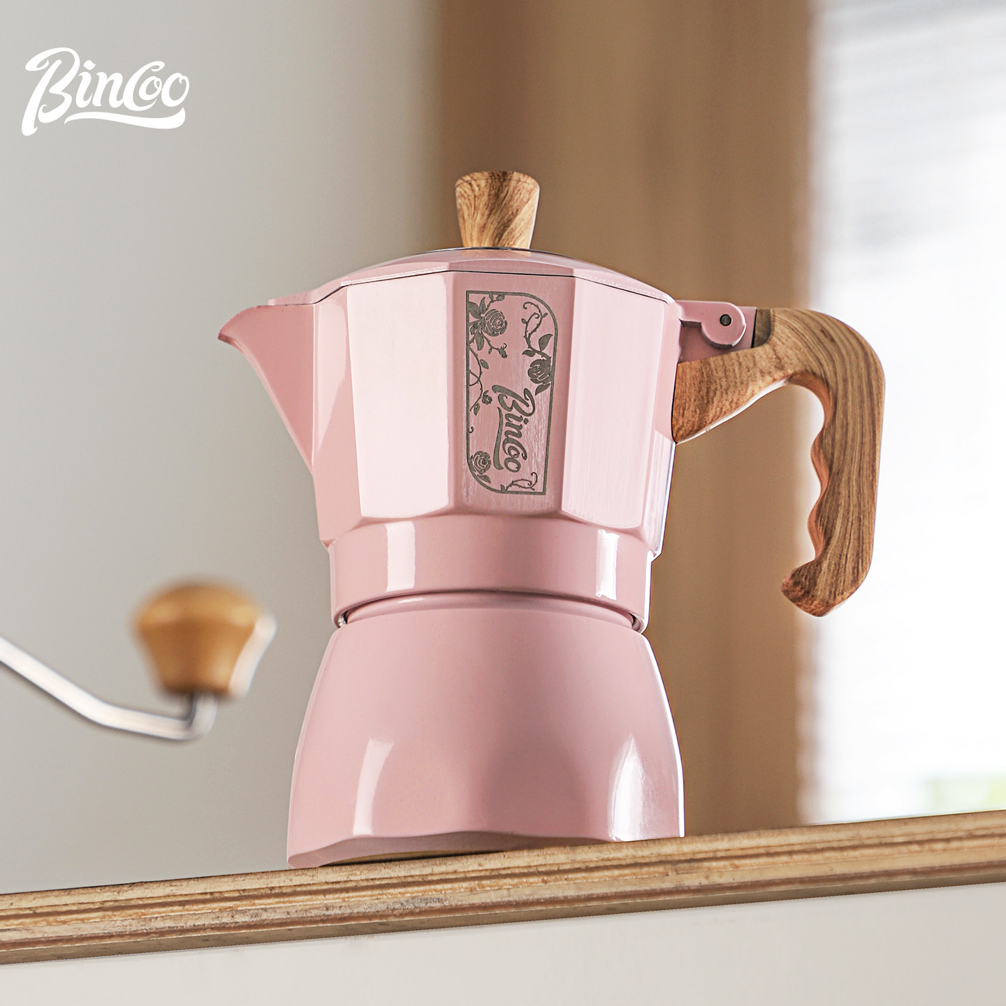 Bincoo粉色双阀摩卡壶套装家用小型煮咖啡壶意式浓缩咖啡户外装备,淘宝优惠券,粉丝福利购,淘宝优惠卷