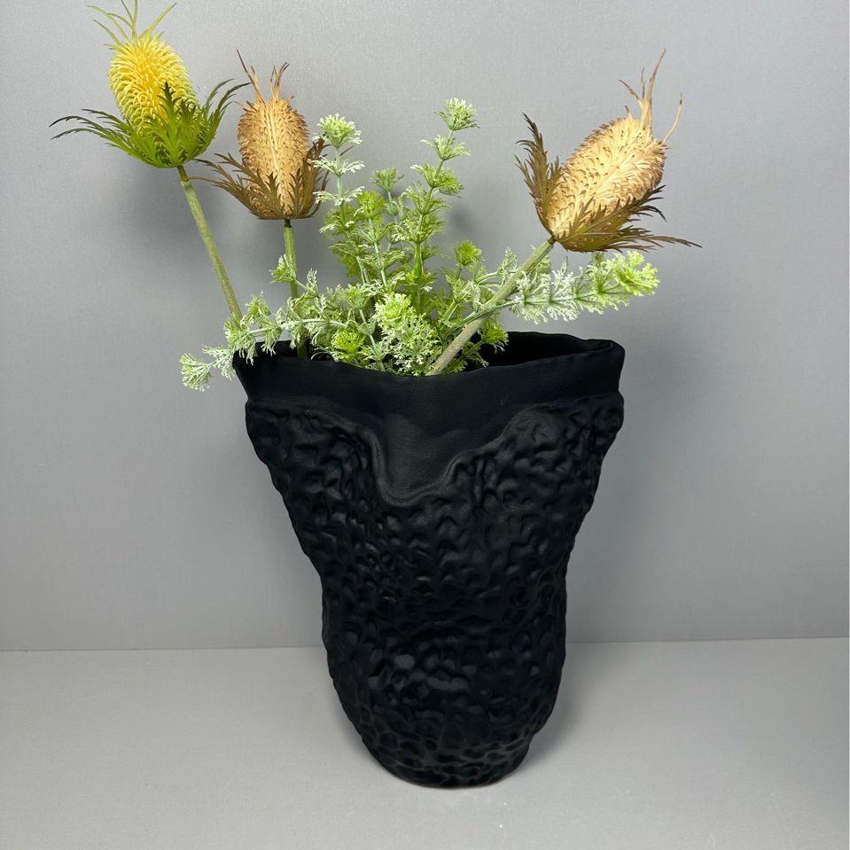 创品花绽放陶瓷意瓶花开半无品牌/朵陶瓷瓶砂粒白砂粒黑家居装摆 - 图1