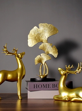 招财鹿摆件轻奢高档创意酒柜客厅办公桌面家居装饰品乔迁新居礼物