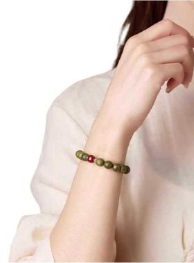 普陀山天然绿檀木朱砂手串静心沉香小众文玩手链男款木质盘玩佛珠