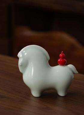 景德镇陶瓷生肖马摆件马上有福家居书柜新中式装饰办公室招财礼品