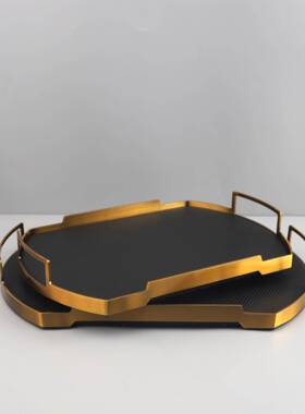 新中式金属皮创革托盘意房0513客厅书饰样板间桌面酒柜玄关家居品