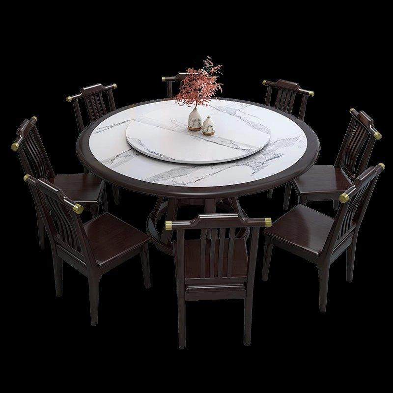 新中式岩板圆桌家用餐桌椅组合10人圆桌大理石1.8米吃饭圆餐桌子,淘宝优惠券,粉丝福利购,淘宝优惠卷