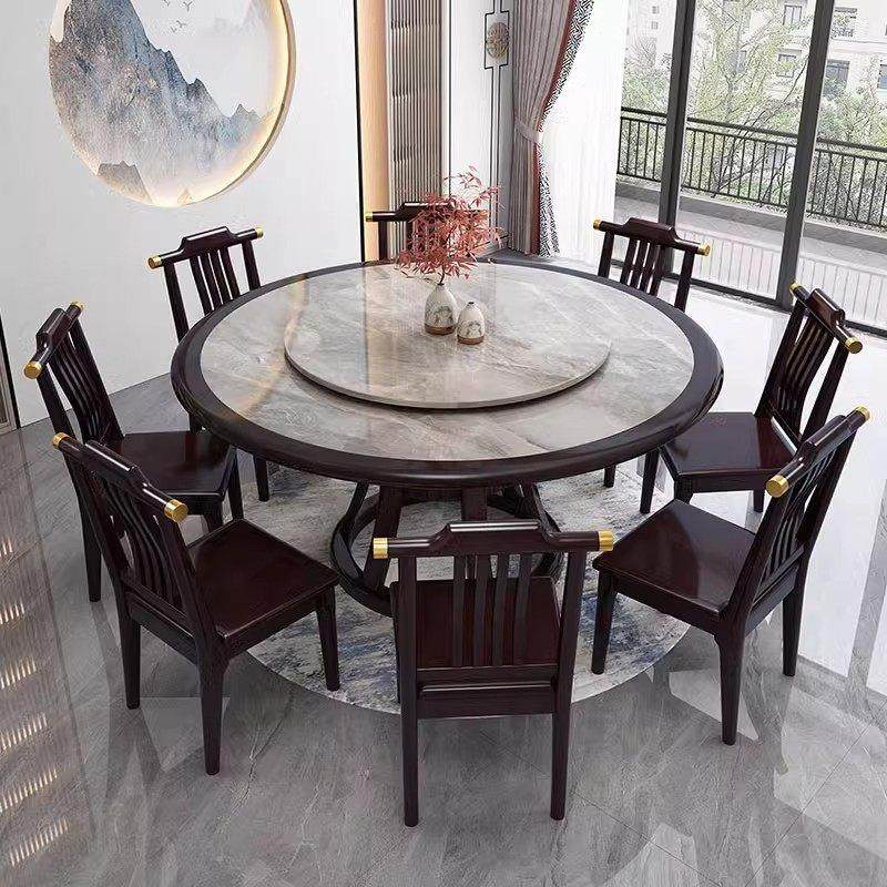 新中式岩板圆桌家用餐桌椅组合10人圆桌大理石1.8米吃饭圆餐桌子,淘宝优惠券,粉丝福利购,淘宝优惠卷