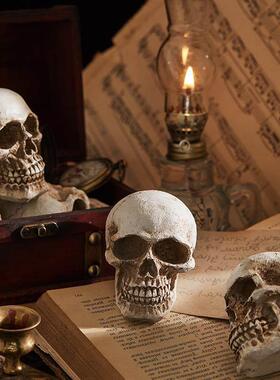 复古做旧骷髅头模型创意万圣节密室逃脱鬼脸装饰摆件美术拍摄道具