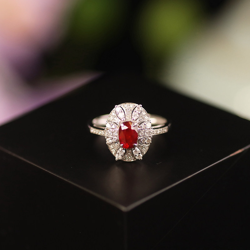 QUEENA.Z 2026 New Designer Series Women's No-burn Pigeon Blood Red Ring HK460306010