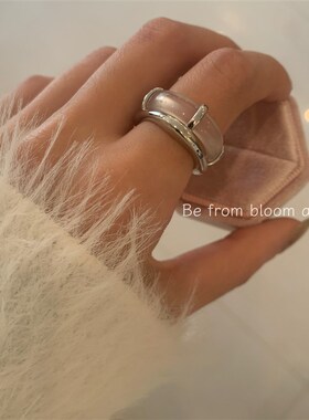 简约天然透白玛瑙玉n髓戒指独特设计双层高级感食指戒气质百搭手